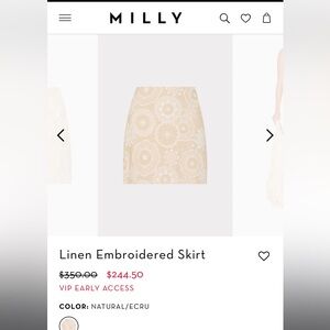 MILLY LINEN EMBROIDERED LINEN SKIRT AND CROP TOP